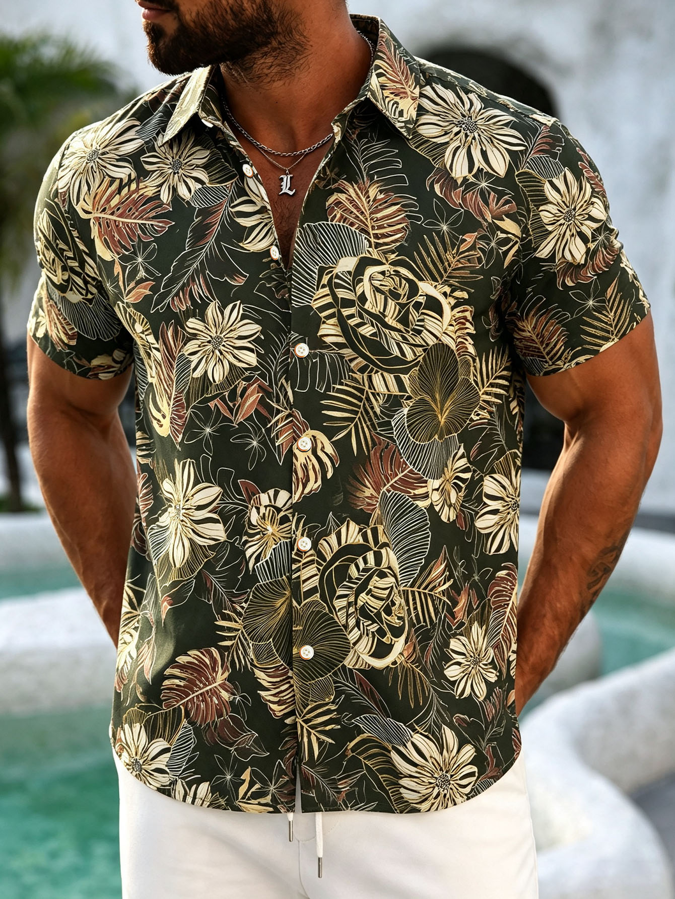 ["Hawaiian shirt","tropical print shirt","vacation wear for men"]