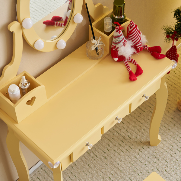 Kids Vanity Set With Mirror And Lights And Stool, 5 Storage Drawers, Pretend... 7