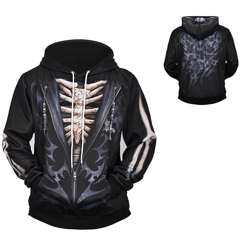 Creative Fake Two-piece Skull 3D Printing Casual Sports Men's And Women's Hoodie Pullover Sweater