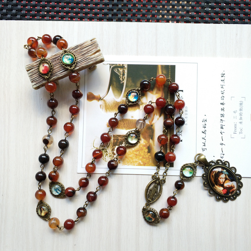 Title 2, Magic Agate Stone Round Beads Glass Pendant Nec...