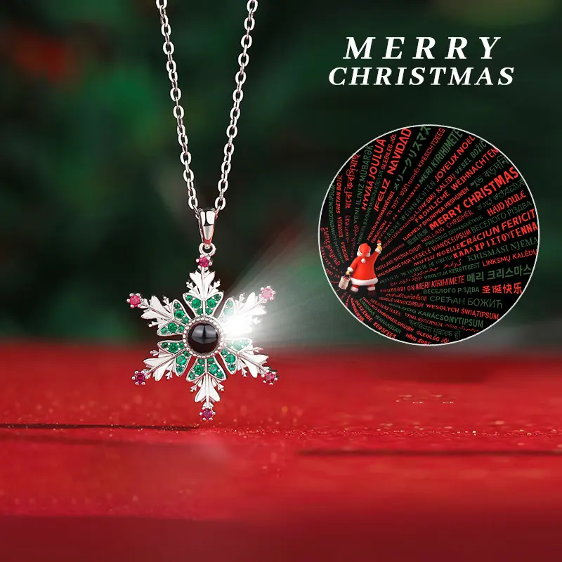 New Christmas Snowflake Necklace with Projection Design for Couples