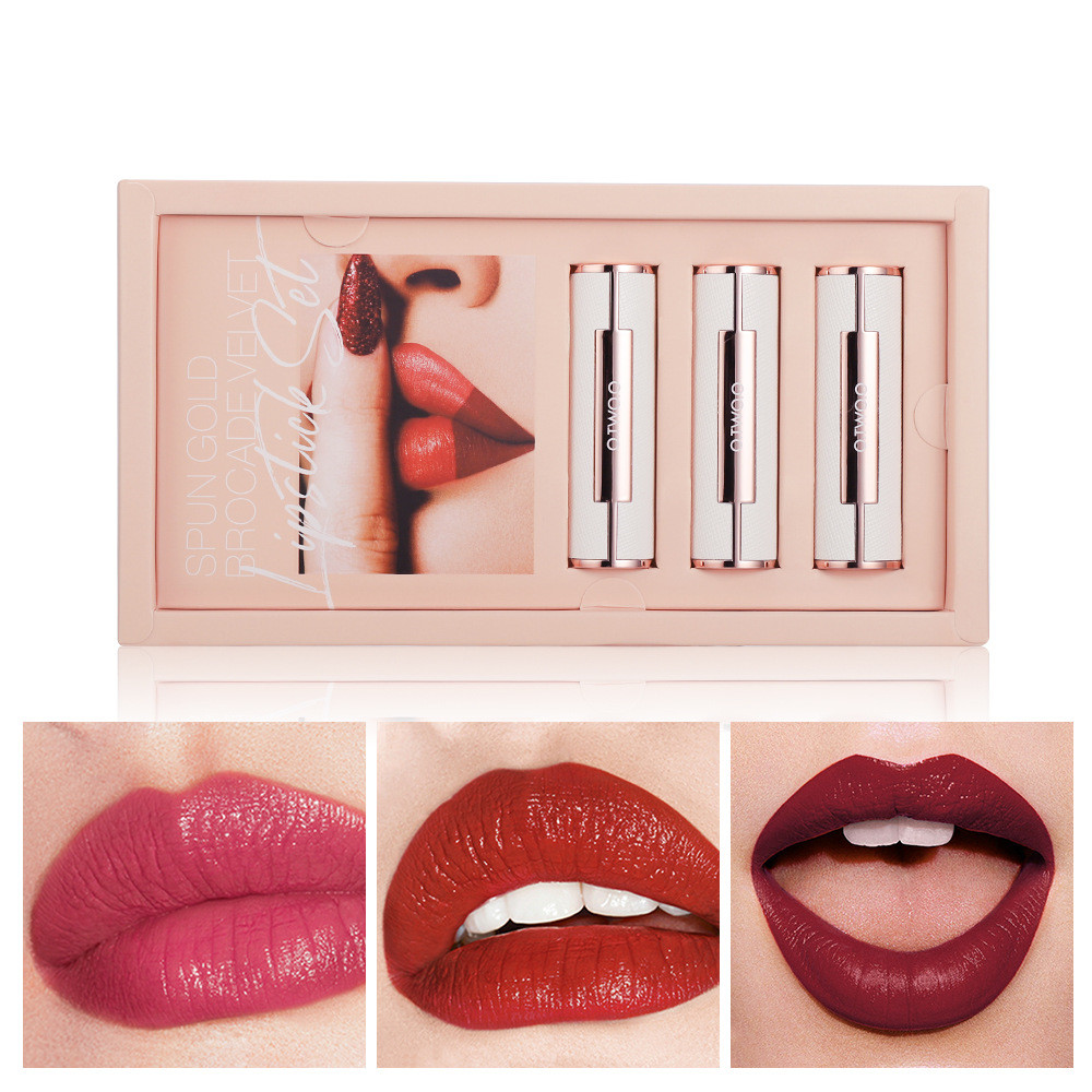 Gold Silk Brocade Velvet Lipstick Set Combination (3)