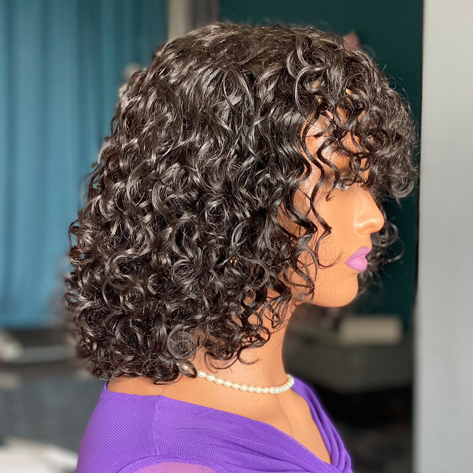 Deep Curly Fringe Human Hair Wigs With Bangs — foto 5