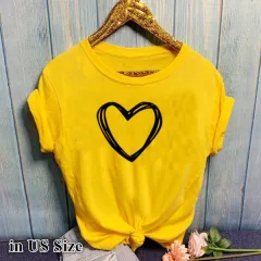Heart Print T Shirt Women Short Sleeve O Neck Loose Tshirt Summer Women Causal Tee Shirt Tops Clothes Camisetas Mujer - Yellow - View 1