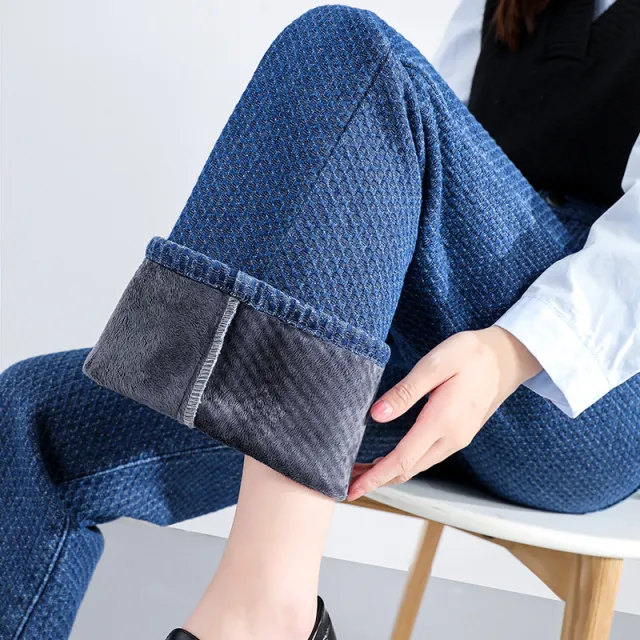 Women's Plush Thick Mopping Wide leg Jeans Blue - Shop at LoveMi