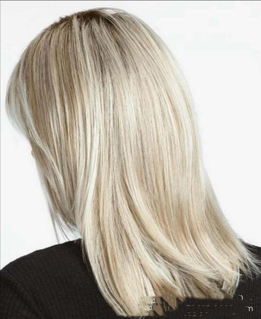 Medium Long Hair Platinum Highlights Brown Gradient Dyed Chemical Fiber Hair — foto 4