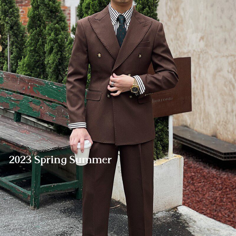 Retro Ribbed Double-breasted Suit