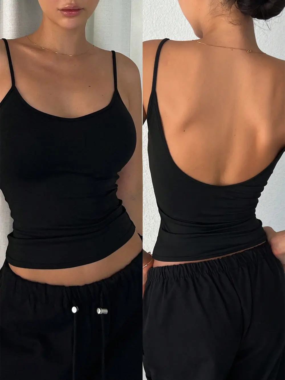 Women's Solid Color Casual Slim-Fit Backless Camisole Top