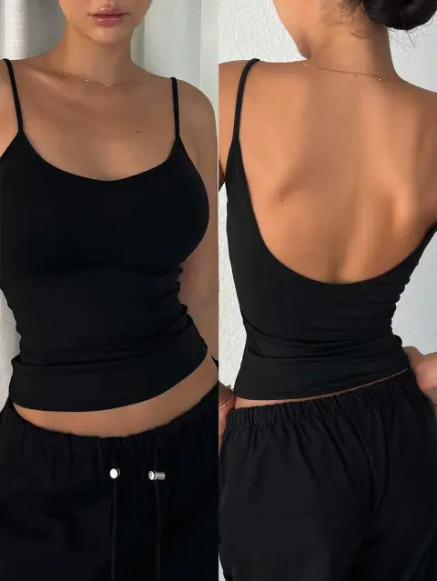 Women's Solid Color Casual Slim-Fit Backless Camisole Top