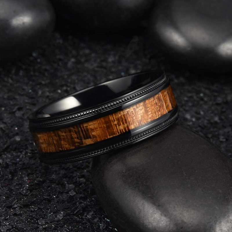 Wood Grain Stainless Steel Ring