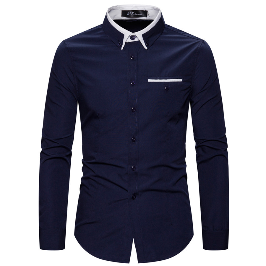 Spring And Autumn Slim-fit Business Shirts And Inches Pure Color Casual Men's