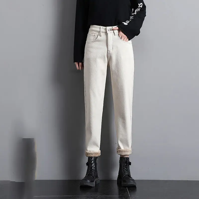 Women's Simple All-match Plus Velvet Thick Jeans