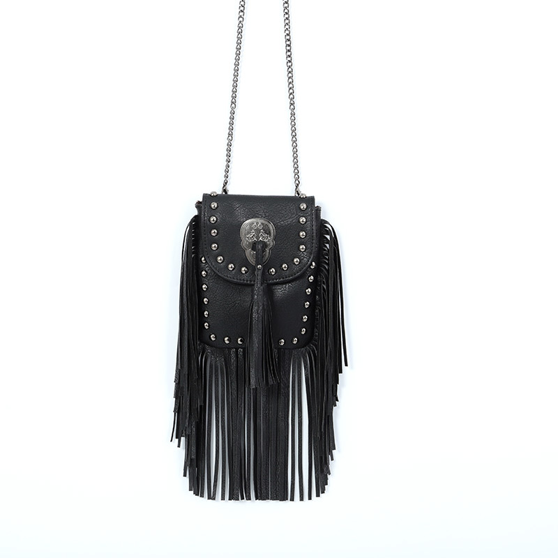 Sleek Soft Leather Studded Fringe Bag