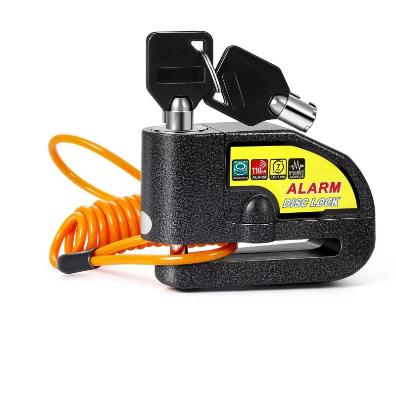 Disc Lock For Motorbike - Alarm Function With Vibration Alert, Aluminum Build, 1.5M Reminder Cable - Quick Locking,
