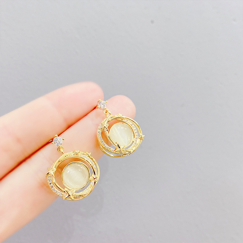 S925 Silver Needle Opal Stud Earrings French Design