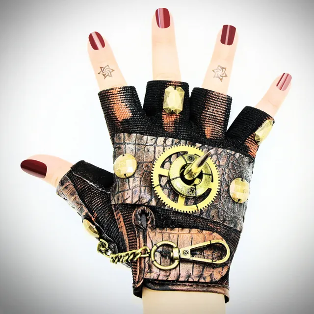 Steampunk Rock Locomotive Half Finger Gloves Outdoor 1For Right Hand - Shop at LoveMi