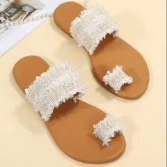 Women's Plus Size Bohemian Pearl Slippers - White - View 1