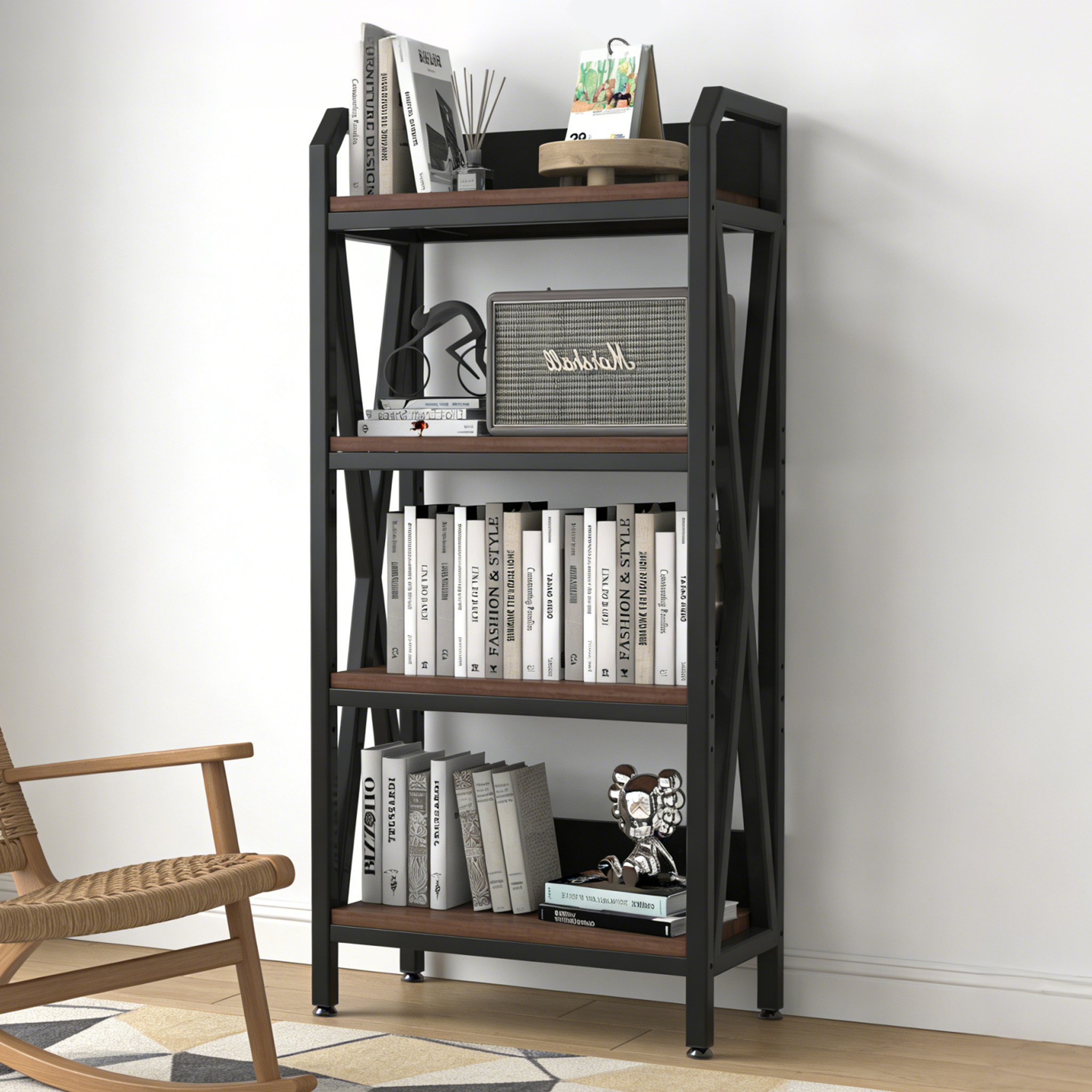 56.30'' Bakers Rack 4-Level Storage Shelves Mental And Wooden Kitchen Shelves, Kitchen Organizers And Storage, For Garage, Pantry, Bathroom ,25.60'' Length