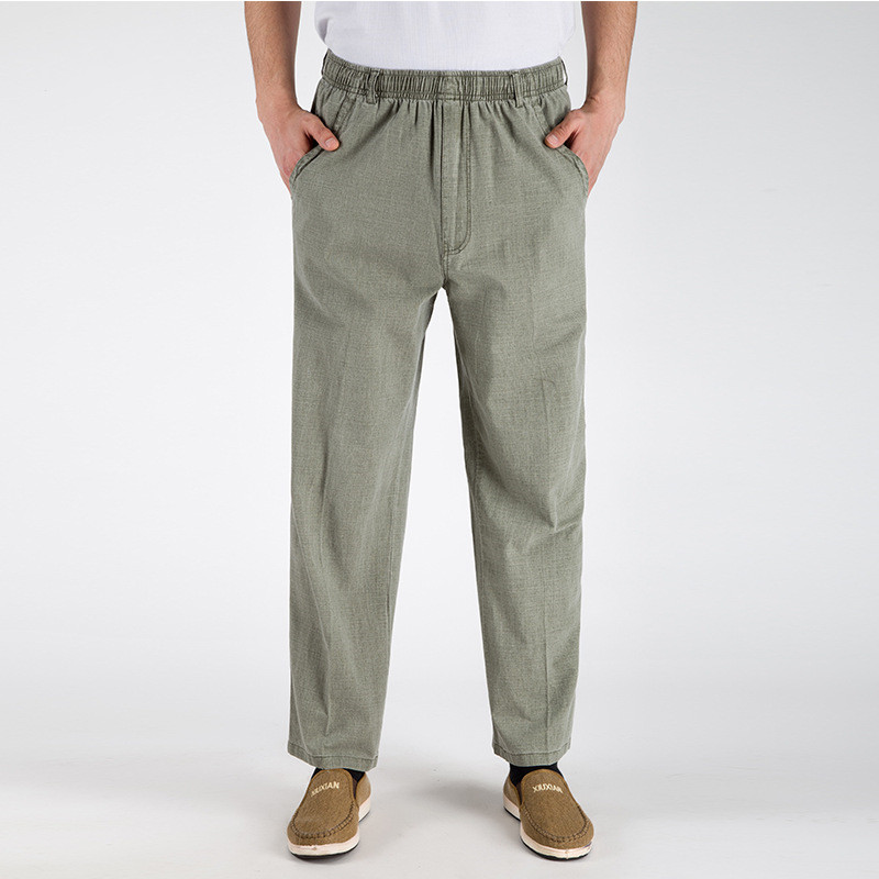 Men's Thin Linen Pants Loose High Waist Straight