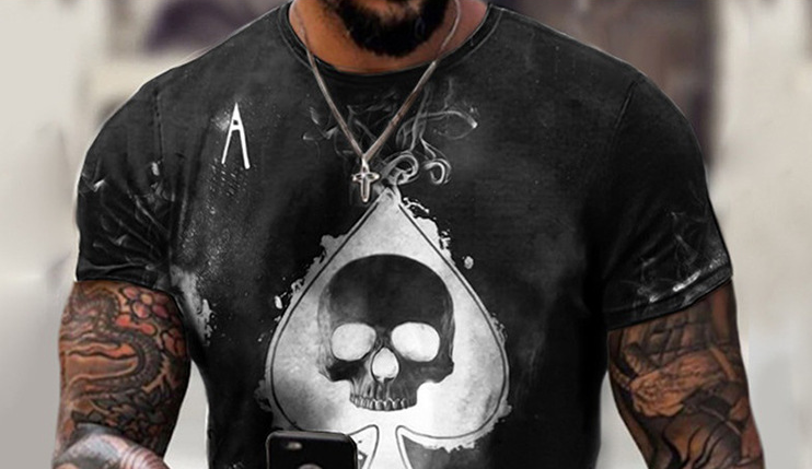 Title 7, 3D Print Skull Spades T-Shirt voor heren, stree...