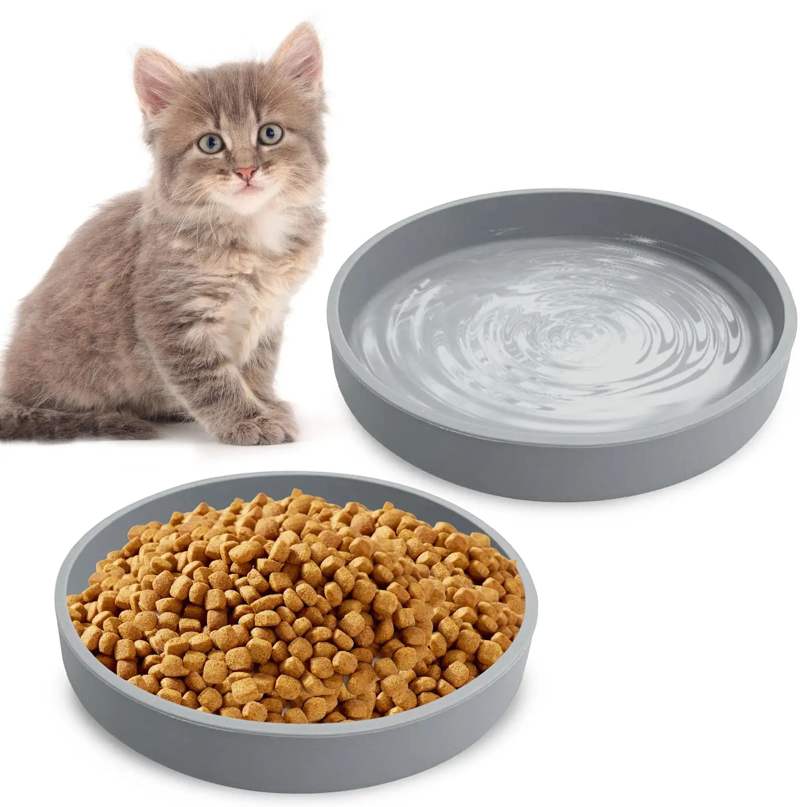 Silicone Cat Food Bowl Shallow Dishes Wide