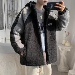 Fried Street Fashion Style Couple Loose Lamb Plush Jacket - Black - View 1