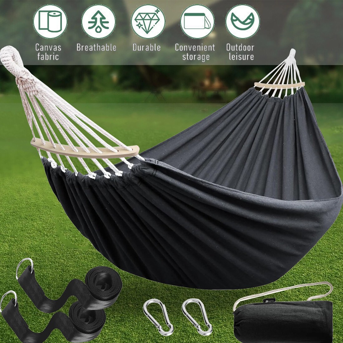 Garden Hammock Camping Canvas Hammock Bed Breathable Hanging Swing Spreader Bar