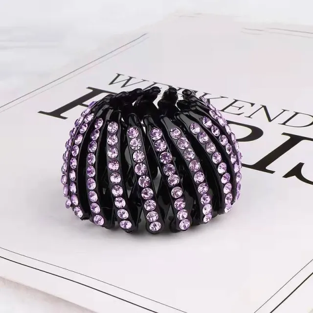 Korean Rhinestone Bird's Nest Pill Head Coiler Violet - Shop at LoveMi