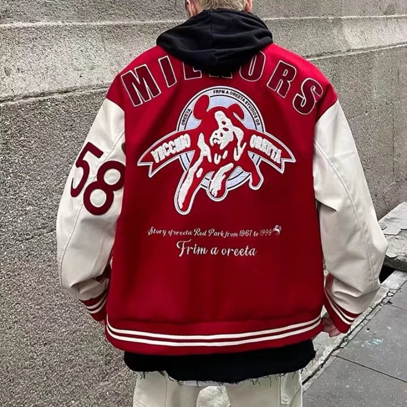 American Retro Letter Embroidered High Street Vibe Style Baseball Jersey