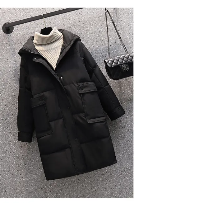 Thick Hooded Loose Pocket Padded Jacket Black - Shop at LoveMi