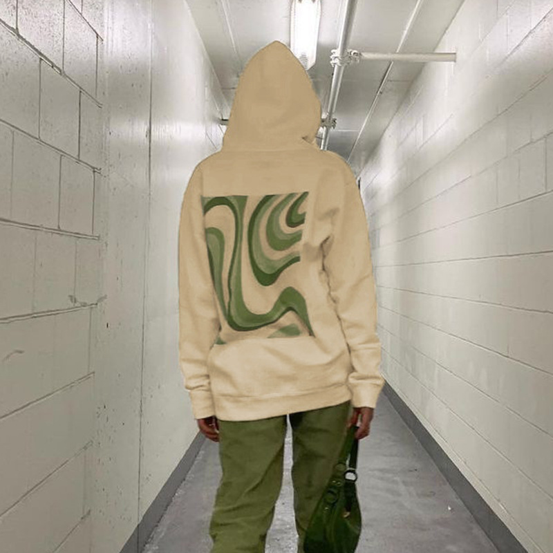 European And American New Women's Irregular Ripple Printed Hooded Sweater