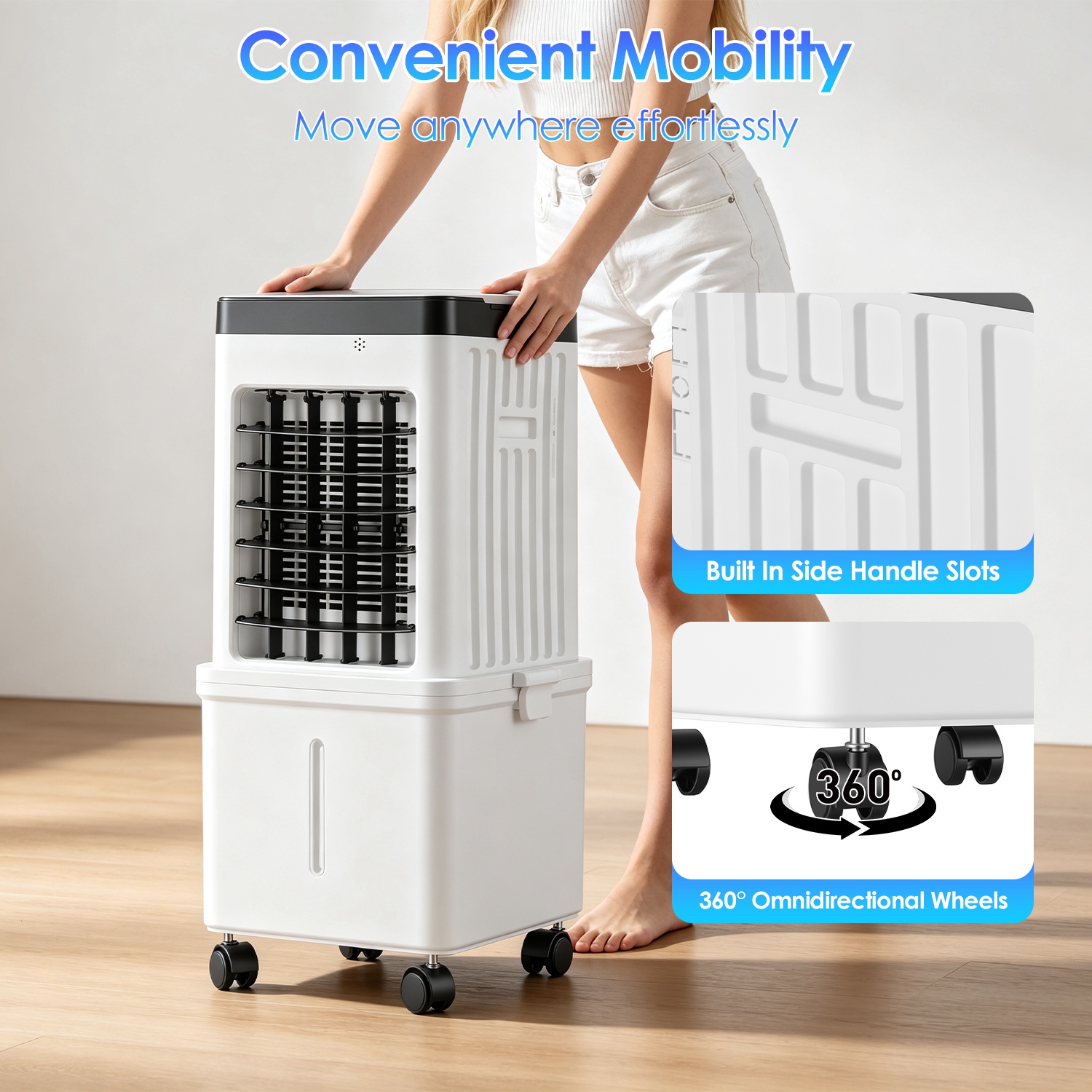 Portable Air Cooler Fan 12L Evaporative Air Conditioner With 3-Speed Dual Water Tank Touch & Remote Control 4 Wheels 4 Ice Packs Oscillation 15H Timer Visible Window For Bedroom Office Home — foto 6