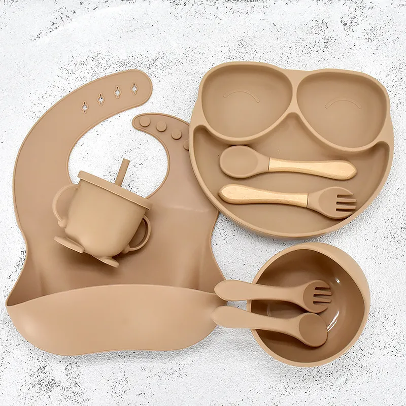 Baby Training Dinner Plate Bowl - Khaki