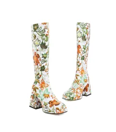 Fashion Ladies Square Toe But Knee Ankle Boots - Green - View 1