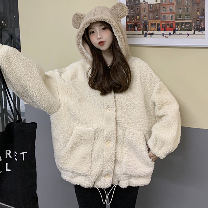 Middle School Girl's Loose Lamb Fleece Jacket