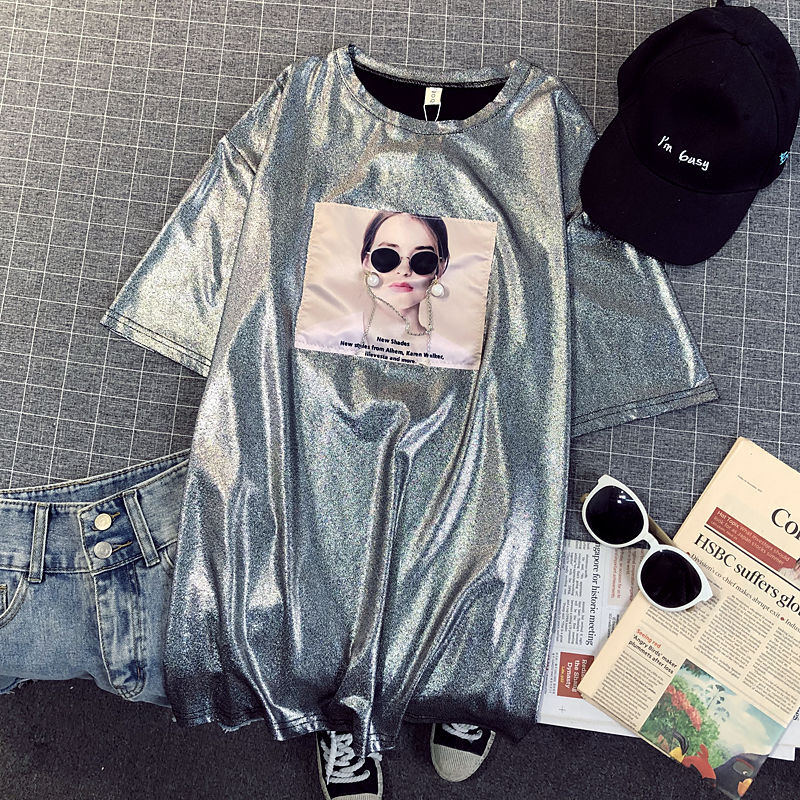 Ice Silk Beaded Short-sleeved T-shirt Women Trend