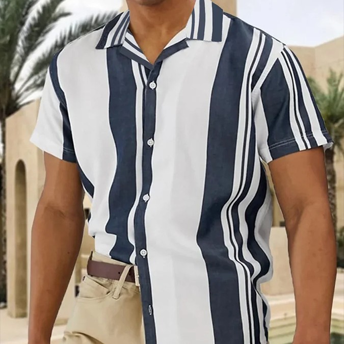 Casual Printed Hawaiian Shirt Men's Vacation Seaside Short Sleeve