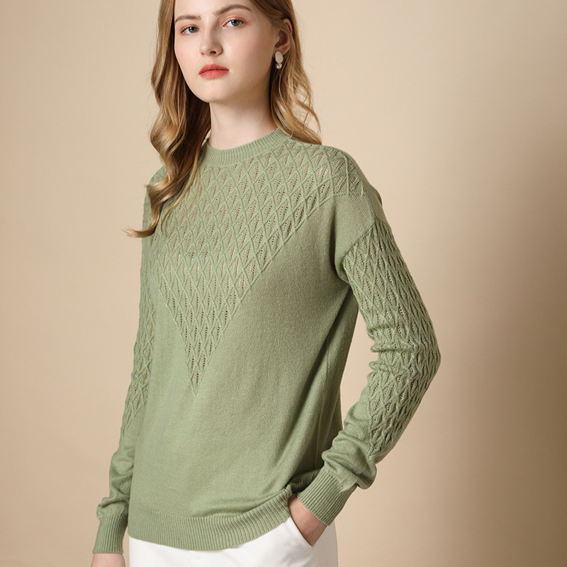 Title 3, Pure Color Hollow Knitted Sweater Women Half Hi...