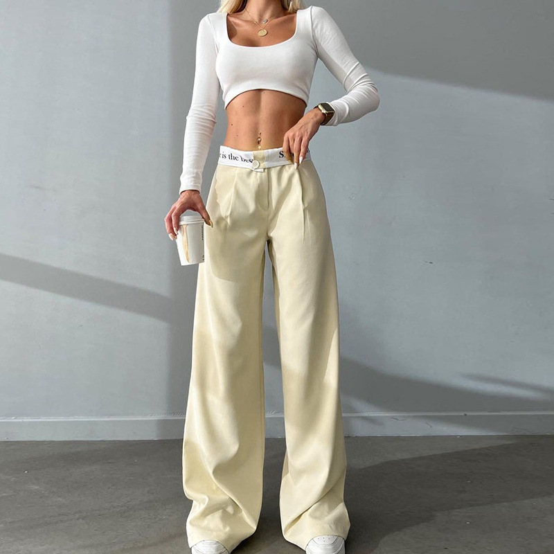 Title 5, Knitted High Waist Contrast Color Loose Trousers