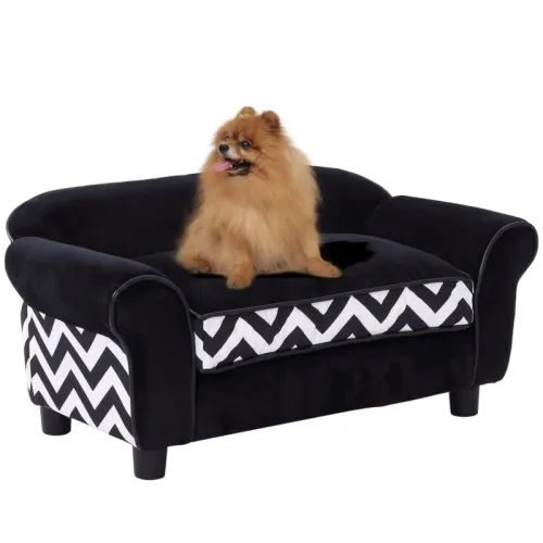 PawHut Dog Sofa Bed For XS Sized Dogs, Cat Sofa With Soft Cushion, Pet Chair Lounge With Washable Cover, Removable Legs, Wooden Frame Black - Shop at LoveMi