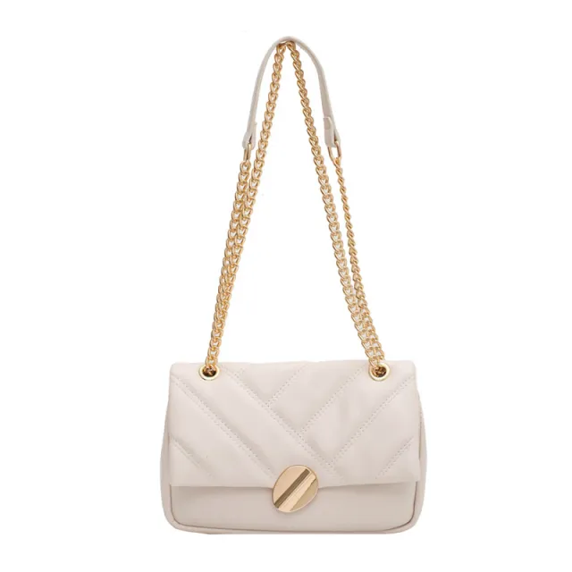 One shoulder Cross body Versatile Fashion Chain Small Square Bag Beige - Shop at LoveMi