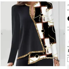 Digital Printed Flower V-neck Hem Asymmetric Women's Long Sleeves - Q404 Colour - View 1