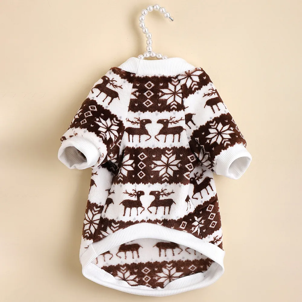 Christmas Pet Sweater Plush Thick T-Shirt - Coffee