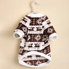 Christmas Pet Sweater Plush Thick T-Shirt - Coffee - View 1