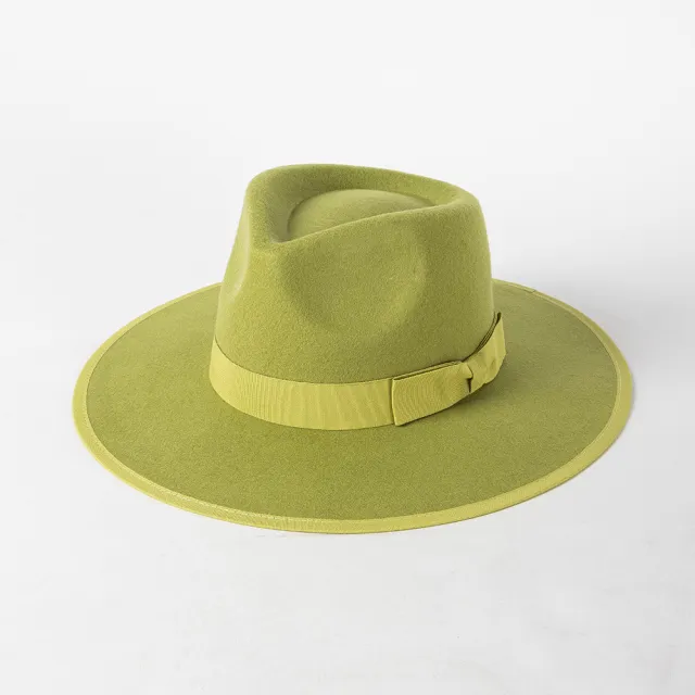 New Fashion Retro Crown Jazz Top Bow Wrapped Woolen Top Hat Mocha Green - Shop at LoveMi