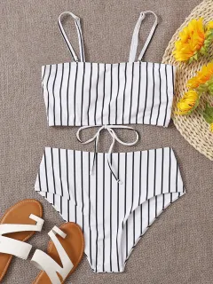 Women's Printed Bikini Split Tie High Waist Swimsuit - White - View 1