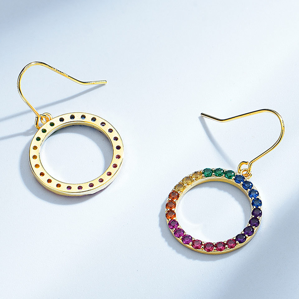 Ring Inlaid Colorful Zircon Earrings