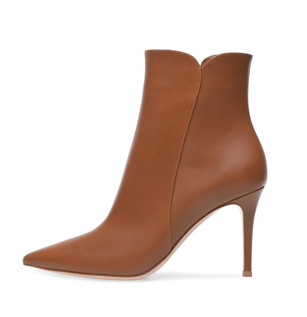 Women's Pointed Toe Super High Heel Zipper Ankle Boots - Brown
