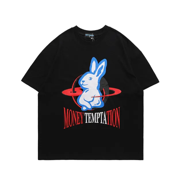 Summer New Rabbit Print Short sleeved T shirt Black - Shop at LoveMi