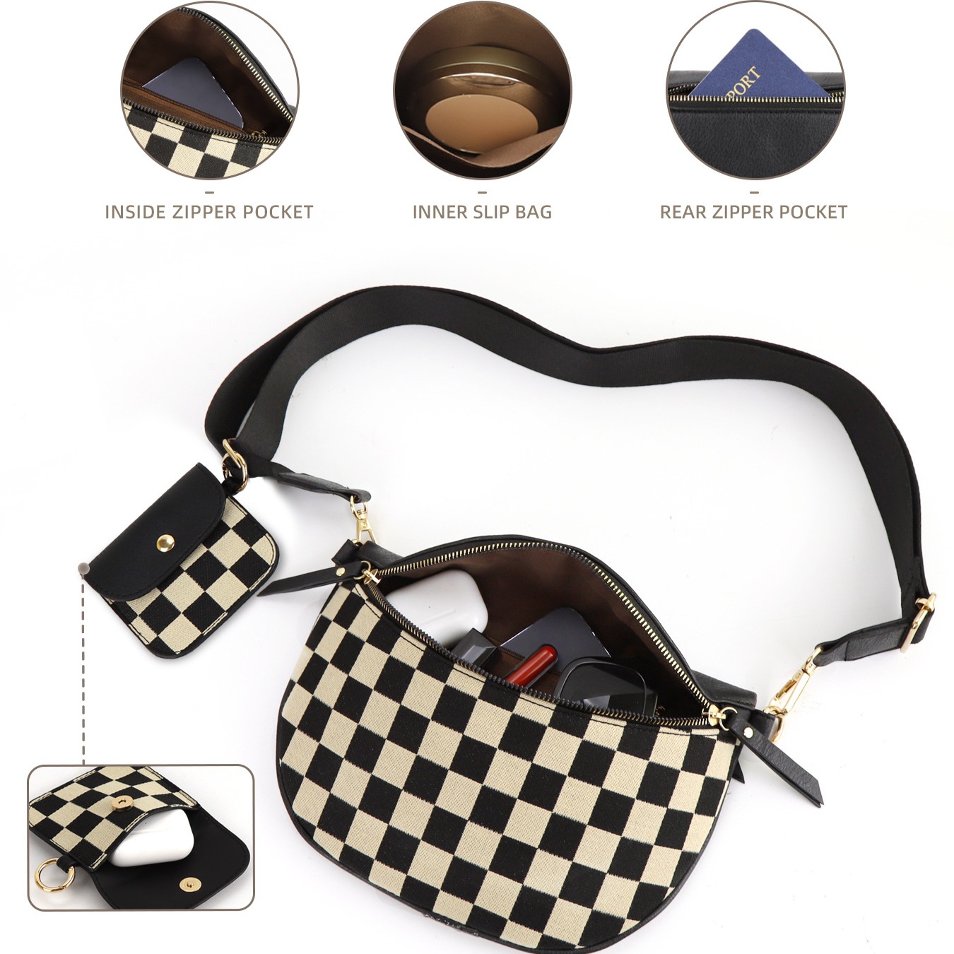 Ladies' Trendy Checkerboard Pattern Portable Bag 7